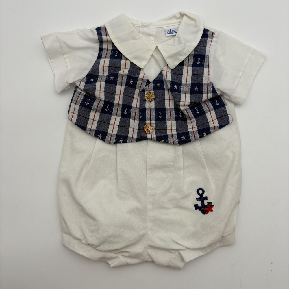 Alexis Romper Boys 12-18M Multicolor Plaid Nautical Short Sleeve One Piece‎